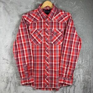 Wrangler Mens Shirt Plaid Western Pearl Snap Long Sleeve Red XXL Cowboy Rodeo